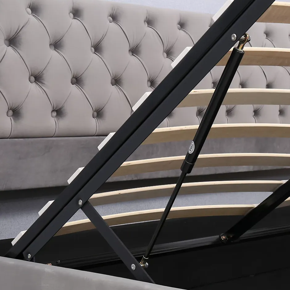 Generique Lit coffre 160x200 cm - Lit double avec sommier à lattes et coffre hydraulique - Velours - Sans Matelas - Gris Outlet