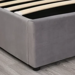 Generique Lit coffre 160x200 cm - Lit double avec sommier à lattes et coffre hydraulique - Velours - Sans Matelas - Gris Outlet