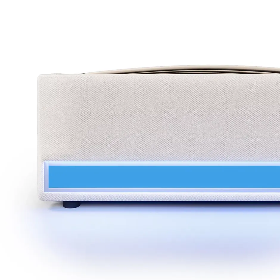 Okwish Lit Coffre 140x200 cm - Lit Double avec Poches de Rangement - Lin + MDF - Sans Matelas - Beige Clearance