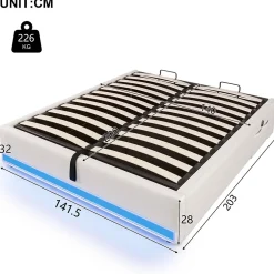 Okwish Lit Coffre 140x200 cm - Lit Double avec Poches de Rangement - Lin + MDF - Sans Matelas - Beige Clearance