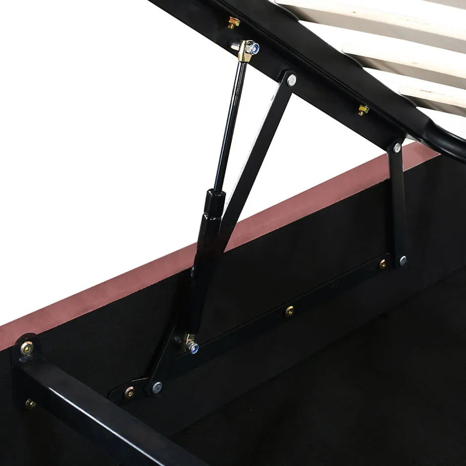 Okwish Lit coffre 140x200 cm - Lit double avec tête de lit fleur réglable - Velours + Métal + MDF - Sans matelas - Rose
