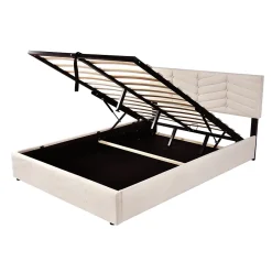 Okwish Lit coffre 140x200 cm - Lit Double Capitonné avec Tête de Lit Réglable - Velours - Sans Matelas - Beige Clearance