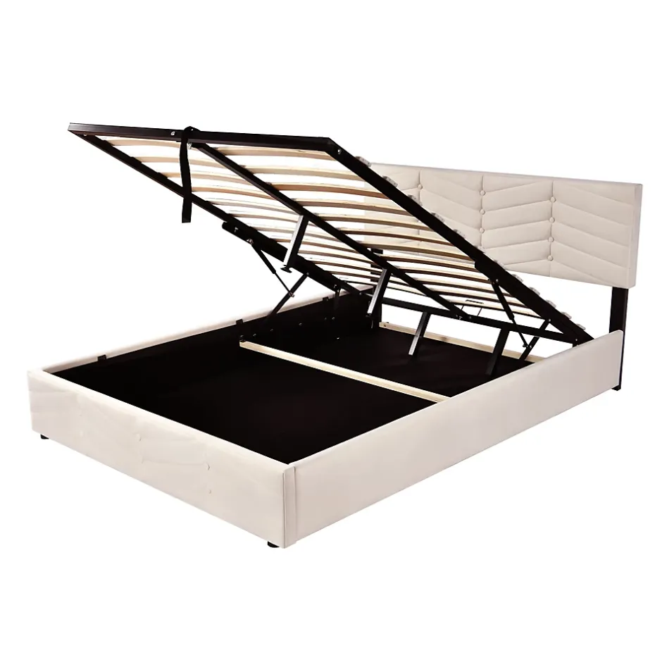 Okwish Lit coffre 140x200 cm - Lit Double Capitonné avec Tête de Lit Réglable - Velours - Sans Matelas - Beige Clearance
