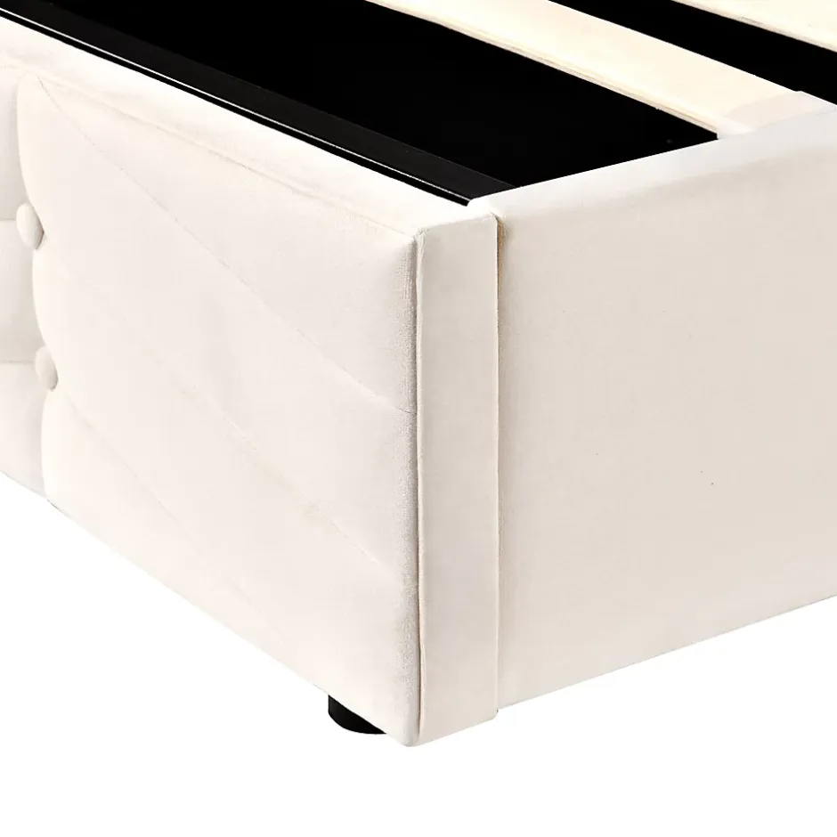 Okwish Lit coffre 140x200 cm - Lit Double Capitonné avec Tête de Lit Réglable - Velours - Sans Matelas - Beige Clearance