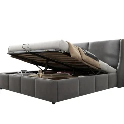 Okwish Lit coffre 180x200 cm - Lit double capitonné avec tête de lit oreille - Velours - Sans Matelas - Gris