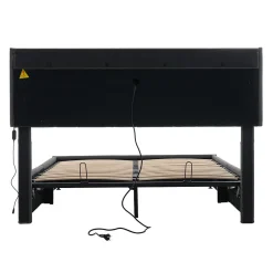 Generique Lit Coffre 140x200 cm - Lit Double Rembourré - Tête de Lit avec Rangement - Lin - Sans Matelas - Gris