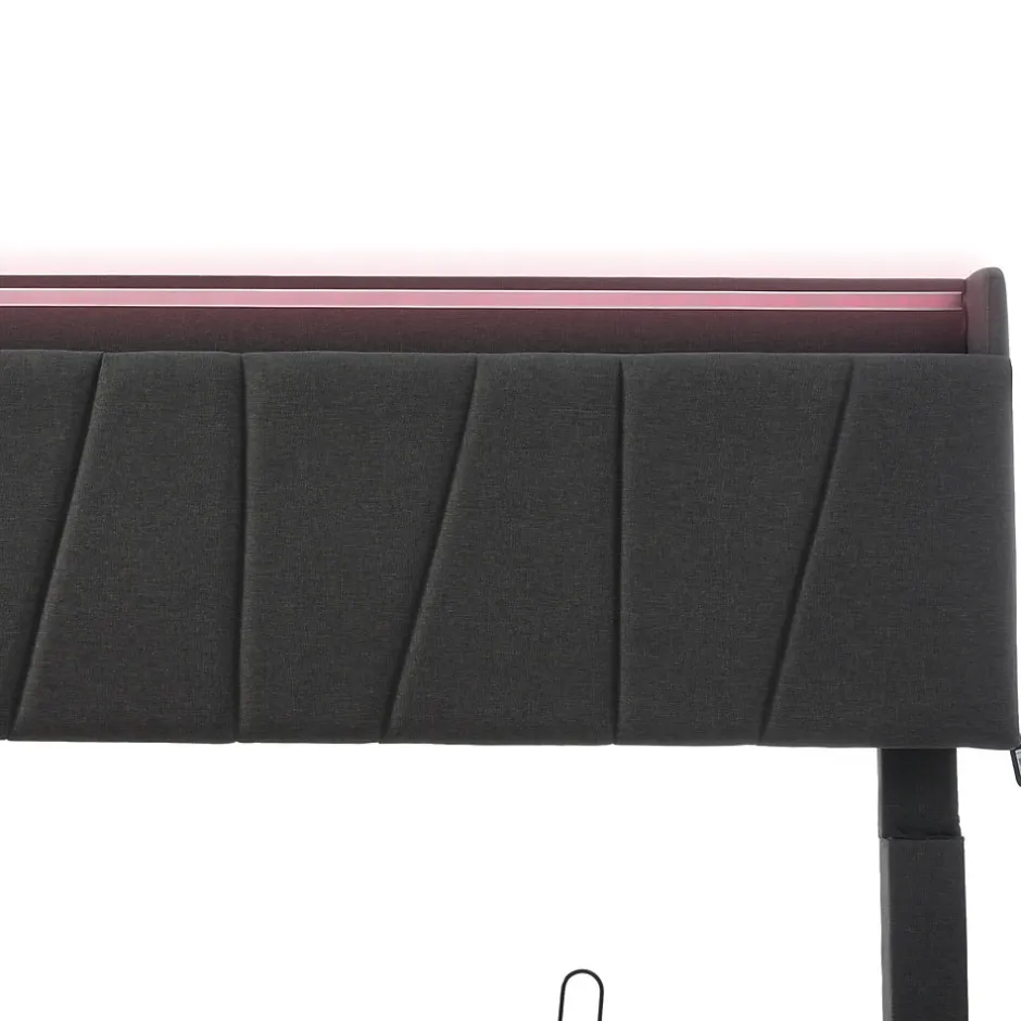 Generique Lit Coffre 160x200 cm - Lit Double Rembourré - Tête de Lit avec Rangement - Lin - Sans Matelas - Gris