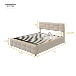 Okwish Lit Coffre 180x200 cm - Lit Hydraulique avec Rangement Sous Le Lit et Sommier À Lattes, Velours Beige, Sans Matelas Hot
