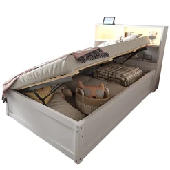 Okwish Lit Coffre 90x200 cm - Lit Simple avec Rangement, Tiroirs et Prises USB, Bois de Pin et MDF, Blanc - Sans Matelas