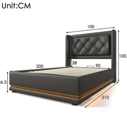 Generique Lit coffre 90x200 cm - Lit simple rembourré avec USB Type-C et LED - PU - Sans Matelas - Noir