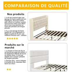 Simple Life Lit Coffre 160x200 cm, avec LED et USB, Lit Double Rembourre, avec Rangement, Tete de Lit, Velours, Beige