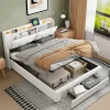 Simple Life Lit coffre 140x200 cm avec LED, sommier à lattes, USB Type-C, capitonné velours blanc Online