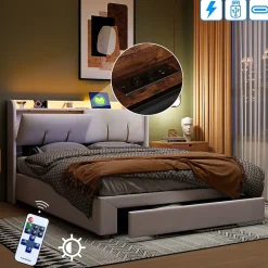 Simple Life Lit coffre 140x200 cm avec LED, sommier à lattes, USB Type-C, capitonné velours blanc Online