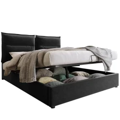 Okwish Lit Coffre 140x200 cm avec Rangement, Lit Double Adulte avec Tête Réglable et Sommier en Velours - Noir, Sans Matelas Online