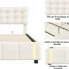 Simple Life Lit coffre 140x200 cm avec rangement, capitonné velours beige, sommier LED, lattes Sale