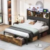 ProximaX Lit Coffre 160x200 cm avec sommier à lattes, LED, 2 tiroirs, tête de lit capitonnée en PU, cadre métallique robuste