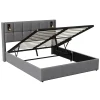 Simple Life Lit coffre 160x200 cm avec sommier à lattes, lit rembourré avec port USB et Type-C, LED, velours, gris Best