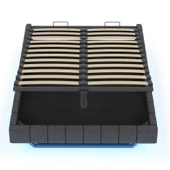 Okwish Lit Coffre 160x200 cm avec Sommier Relevable - Lit Double Tissu Gris avec Rangement et Bande LED Intégrée - Sans Matelas Outlet
