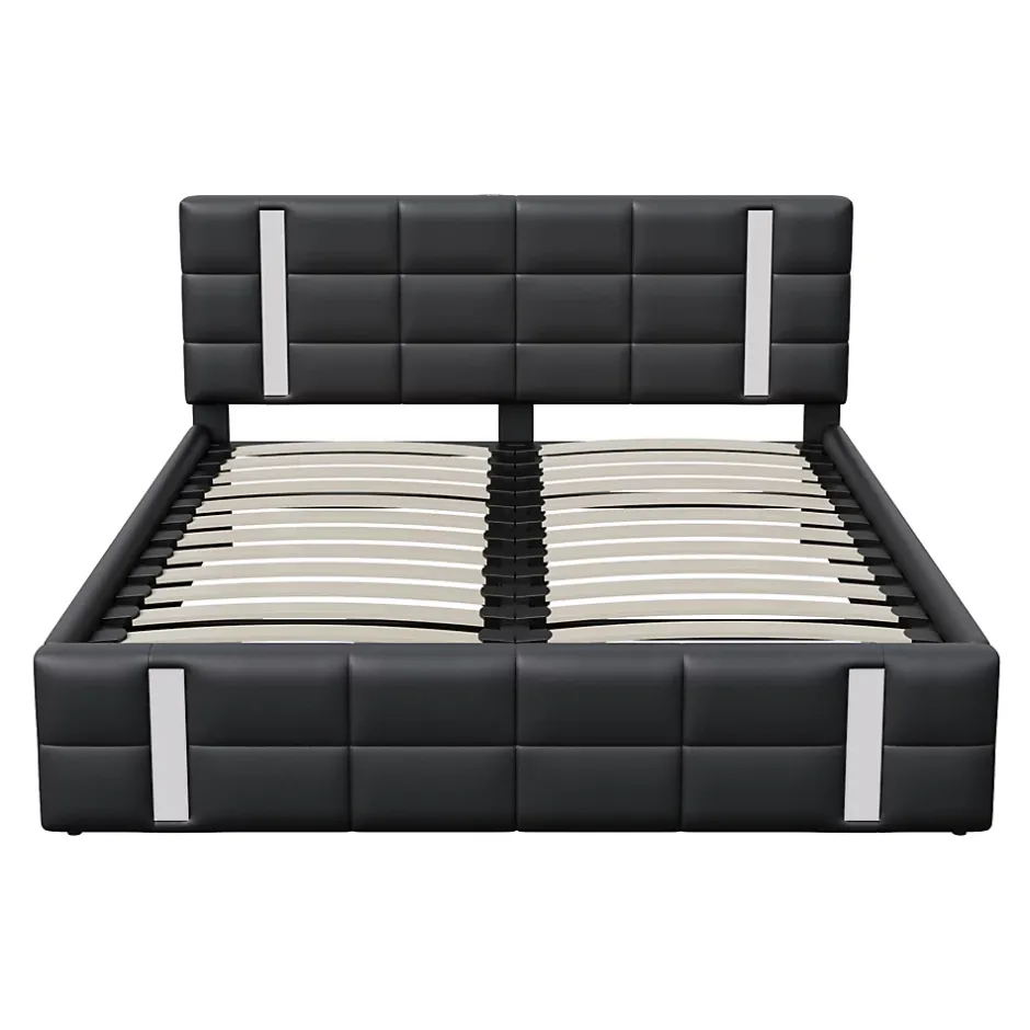 Simple Life Lit Coffre 160x200 cm avec USB et Type-C,LED,Lit Capitonné avec Rangement,hydraulique lit, PU