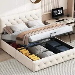 Simple Life Lit Coffre 160x200 Cm, Cadre De Lit Avec Tête De Lit Et Sommier à Lattes, Velours, Beige Discount