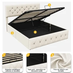 Simple Life Lit Coffre 160x200 Cm, Cadre De Lit Avec Tête De Lit Et Sommier à Lattes, Velours, Beige Discount