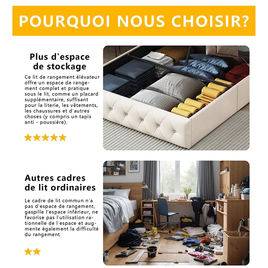 Simple Life Lit Coffre 160x200 Cm, Cadre De Lit Avec Tête De Lit Et Sommier à Lattes, Velours, Beige Discount