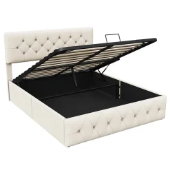 Simple Life Lit Coffre 160x200 Cm, Cadre De Lit Avec Tête De Lit Et Sommier à Lattes, Velours, Beige Discount