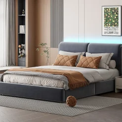 Simple Life Lit coffre 160x200 cm, capitonné, rangement, sommier à lattes, tête de lit, velours beige (2 personnes). Hot