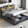 ProximaX Lit coffre 140x190 cm en similicuir avec LED RGB, tête de lit avec prises USB/Type-C et rangements intégrés, Gris Discount