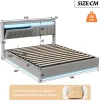 ProximaX Lit coffre 160x200 cm en tissu velours avec rangement pratique, tête de lit rembourrée, lit double avec LED et prise USB, Gris