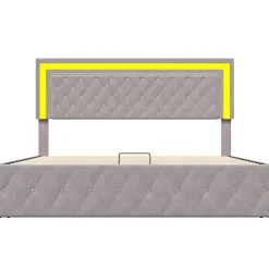 Simple Life Lit coffre 160x200 cm en velours - avec LED et sommier à lattes - Lit double de rangement - avec tête de lit réglable - Beige