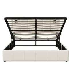 ProximaX Lit coffre 160x200 cm, Lit double avec rangement et sommier à lattes, tissu en velours, lumière de lecture, Beige