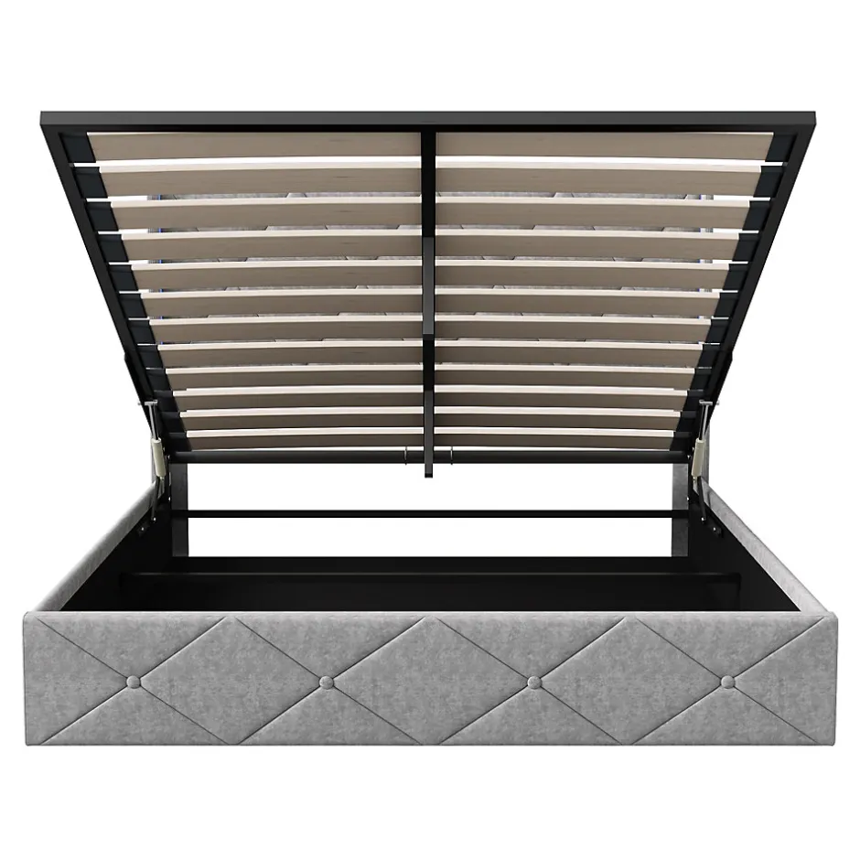 Fortuna lai Lit Coffre 160x200 cm, Tête de lit avec LED, lit Double avec sommier à Lattes,Velours,Beige
