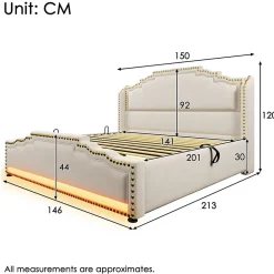 Gutent Lit coffre 140x200, Lit double avec espace de rangement hydraulique, lit de rangement et lit pour adolescent, Beige, sans matelas New