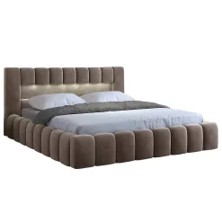 Petits-Meubles Lit coffre 160x200 sommier inclus Auria Velours Marron New