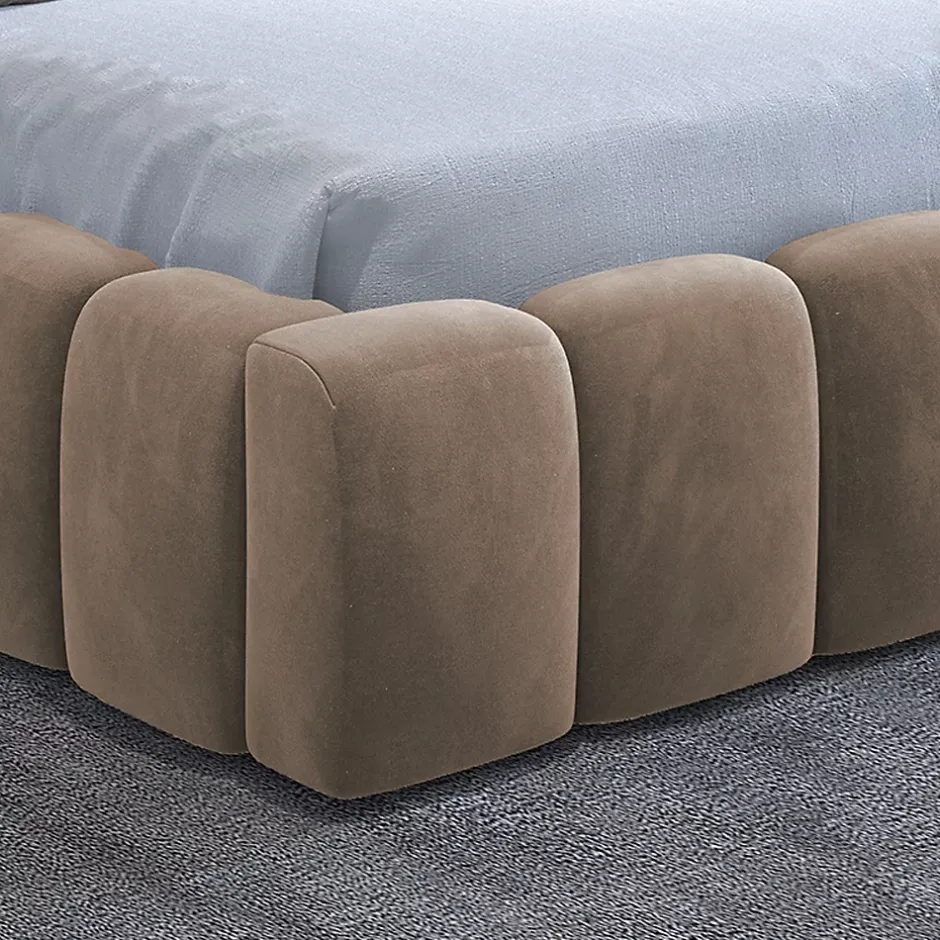 Petits-Meubles Lit coffre 160x200 sommier inclus Auria Velours Marron New