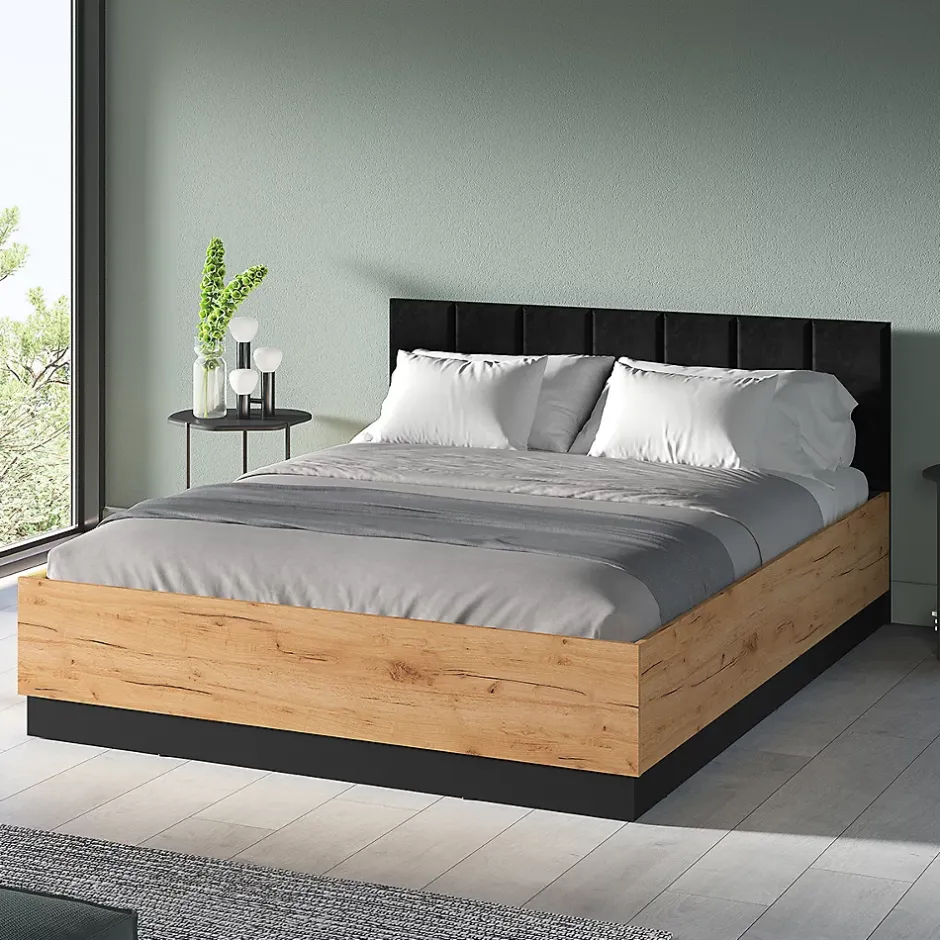 Petits-Meubles Lit coffre 160x200 sommier inclus Solal Bois et Noir Clearance