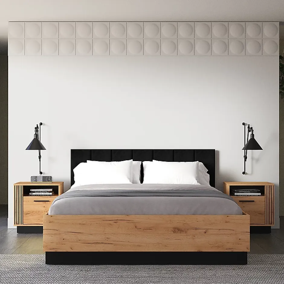 Petits-Meubles Lit coffre 160x200 sommier inclus Solal Bois et Noir Clearance