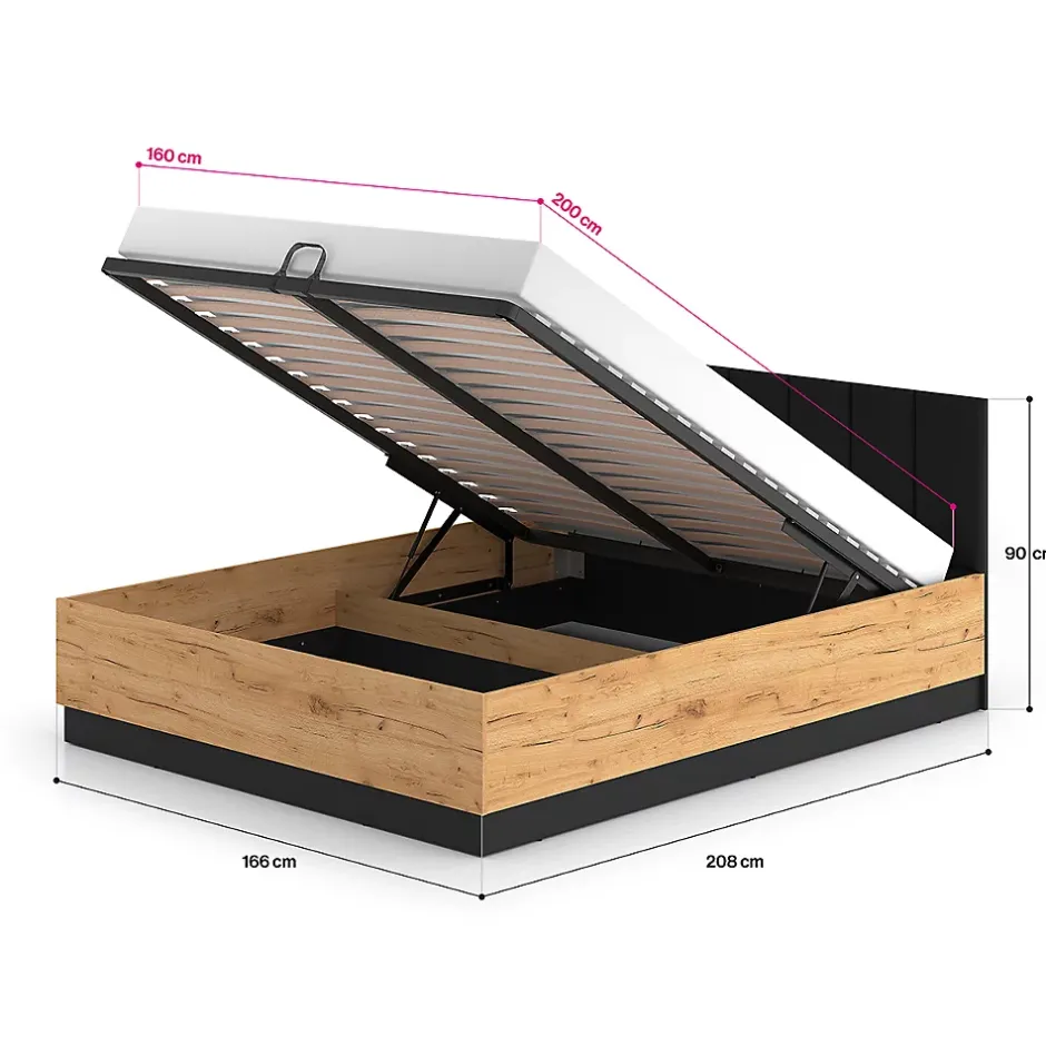 Petits-Meubles Lit coffre 160x200 sommier inclus Solal Bois et Noir Clearance