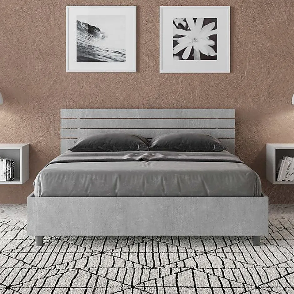 Ityhome Lit coffre 140x190 tête de lit droite avec lattes en ciment Ankel