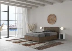 Ityhome Lit coffre 120x190 tête de lit droite à lattes en noyer Ankel