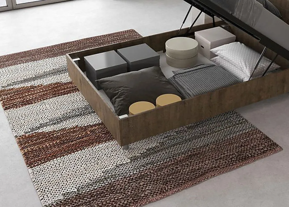 Ityhome Lit coffre 120x190 tête de lit droite à lattes en noyer Ankel