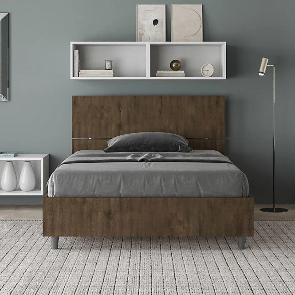 Ityhome Lit coffre 120x200 tête de lit droite Demas noyer