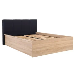 Petits-Meubles Lit coffre 140x200 tête de lit rembourree sommier inclus Edwin Bois Clair et Noir