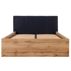 Petits-Meubles Lit coffre 140x200 tête de lit rembourree sommier inclus Edwin Bois et Noir