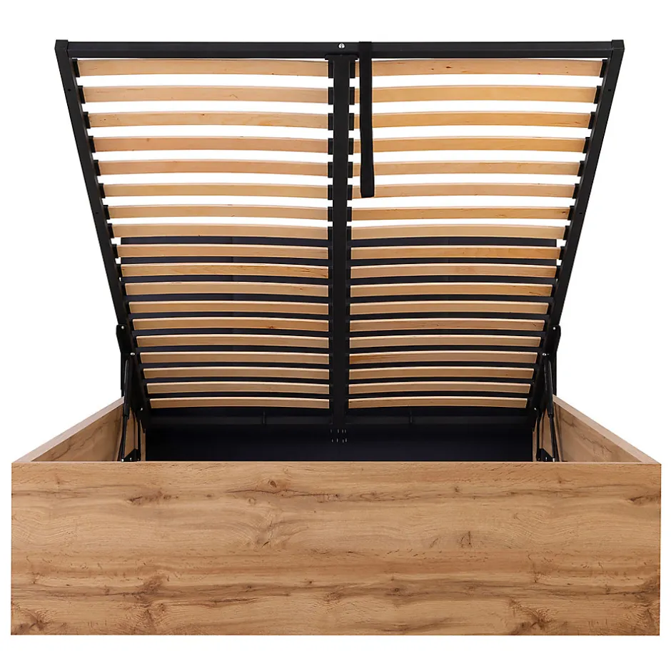 Petits-Meubles Lit coffre 140x200 tête de lit rembourree sommier inclus Edwin Bois et Noir