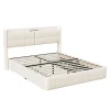 Simple Life Lit Coffre 160x200cm avec 4 tiroirs et USB et Type-C, Lit Double avec Sommier à Lattes, PU Sale