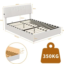 Fortuna lai Lit coffre 140x190cm avec compartiments de rangement et prise électrique ,tête de lit réglable
