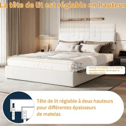 Fortuna lai Lit coffre 140x190cm avec compartiments de rangement et prise électrique ,tête de lit réglable