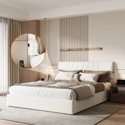 Fortuna lai Lit coffre 140x190cm avec compartiments de rangement et prise électrique ,tête de lit réglable